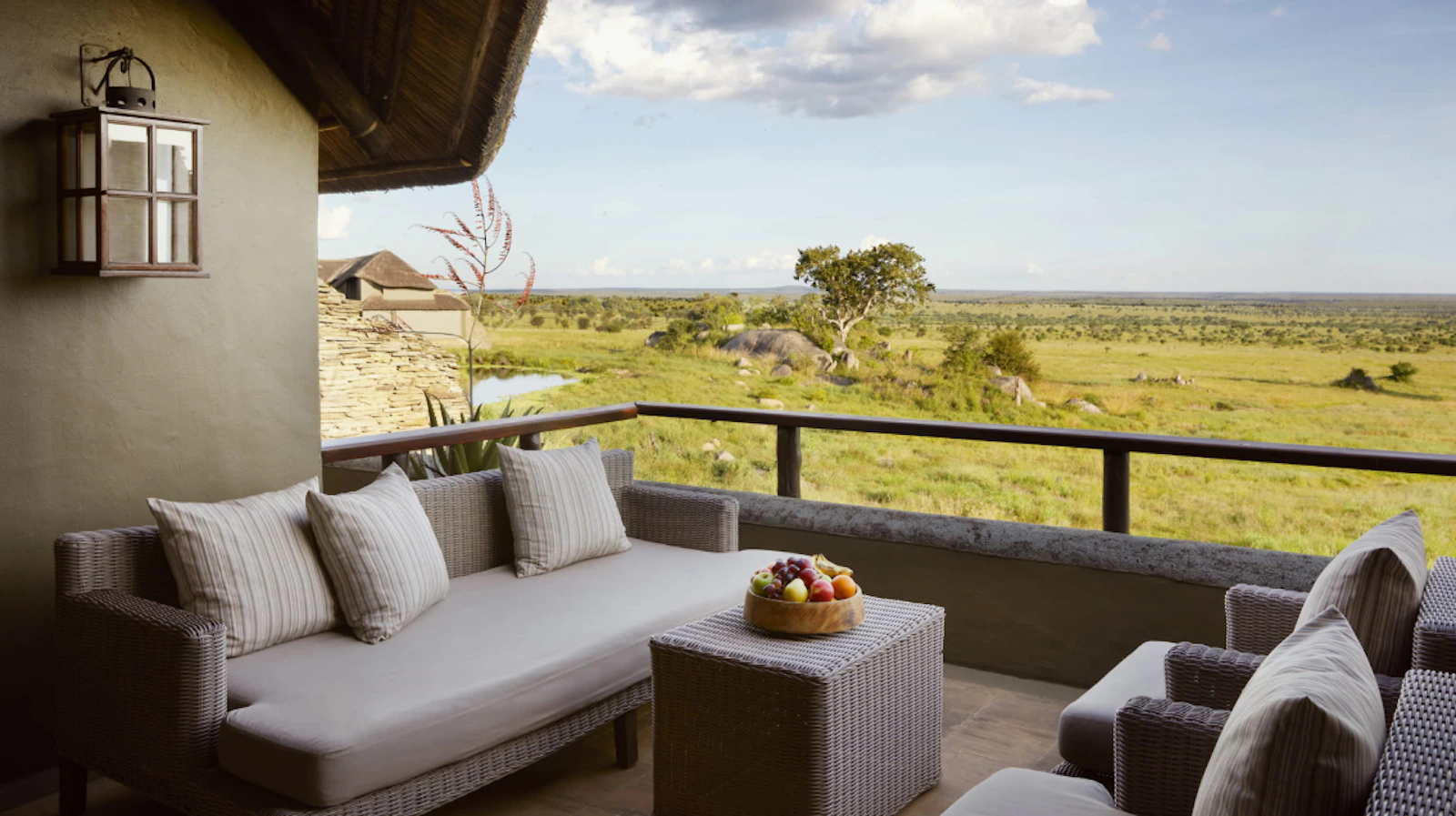 Shaded outdoor sitting area at Four Seasons Safari Lodge Serengeti
