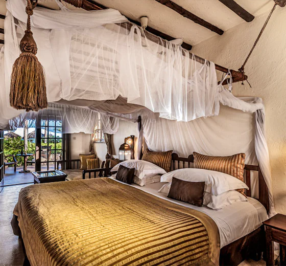Tropical gardens and coast at Breezes Beach Club, Zanzibar