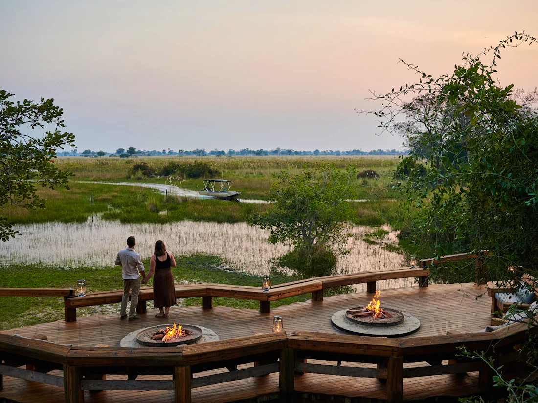 A channel and camp in the Okavango Delta