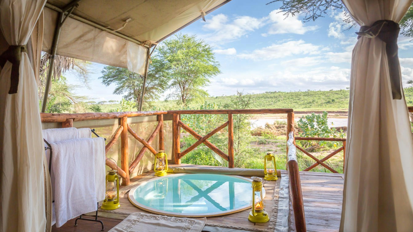 Private plunge pool on a tent deck at Elephant Bedroom Camp