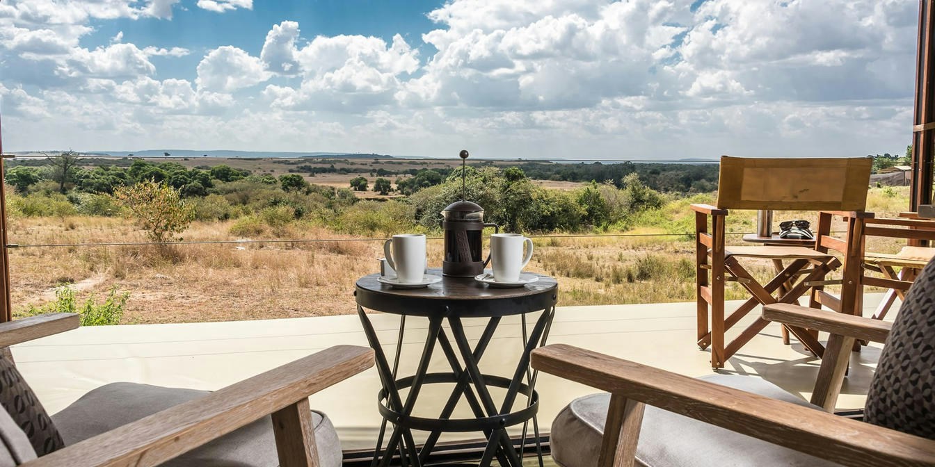 Private veranda with views of the plains at Entim Mara Camp