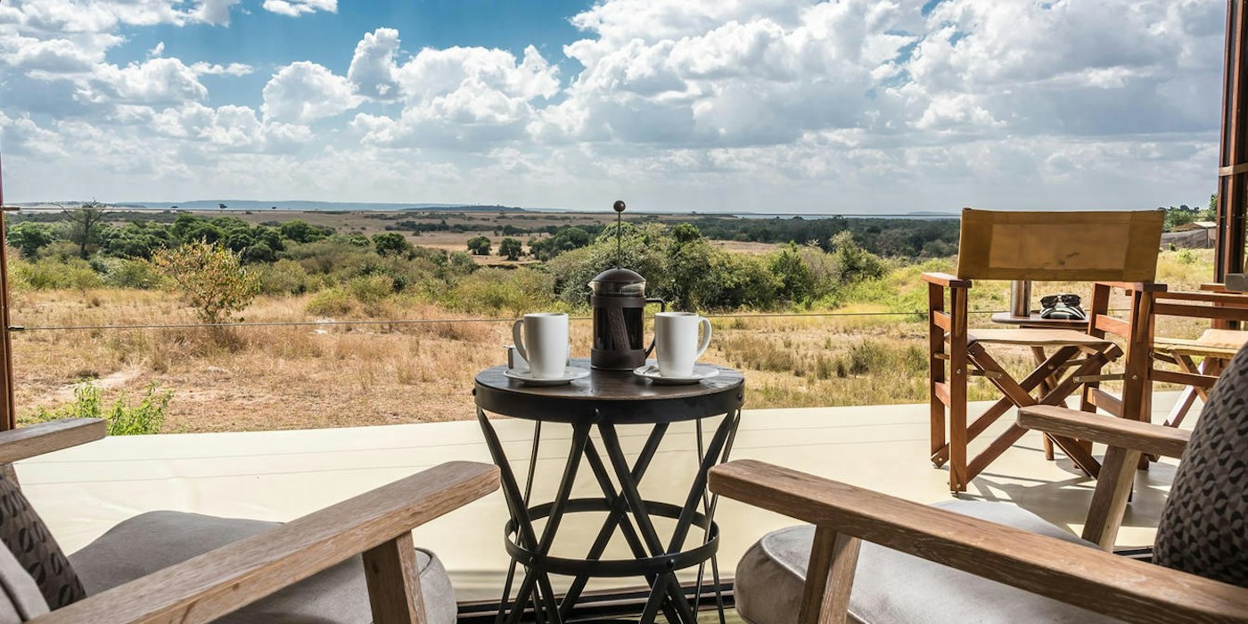 Private veranda with views of the plains at Entim Mara Camp