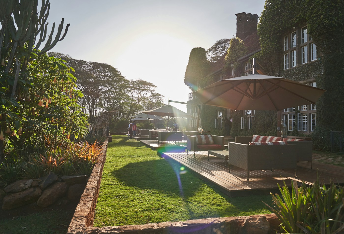 Garden terrace beside the manor at Giraffe Manor