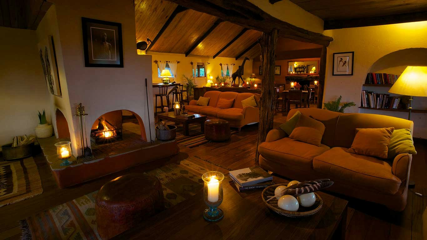 Main lounge with comfortable seating at Lewa Safari Camp