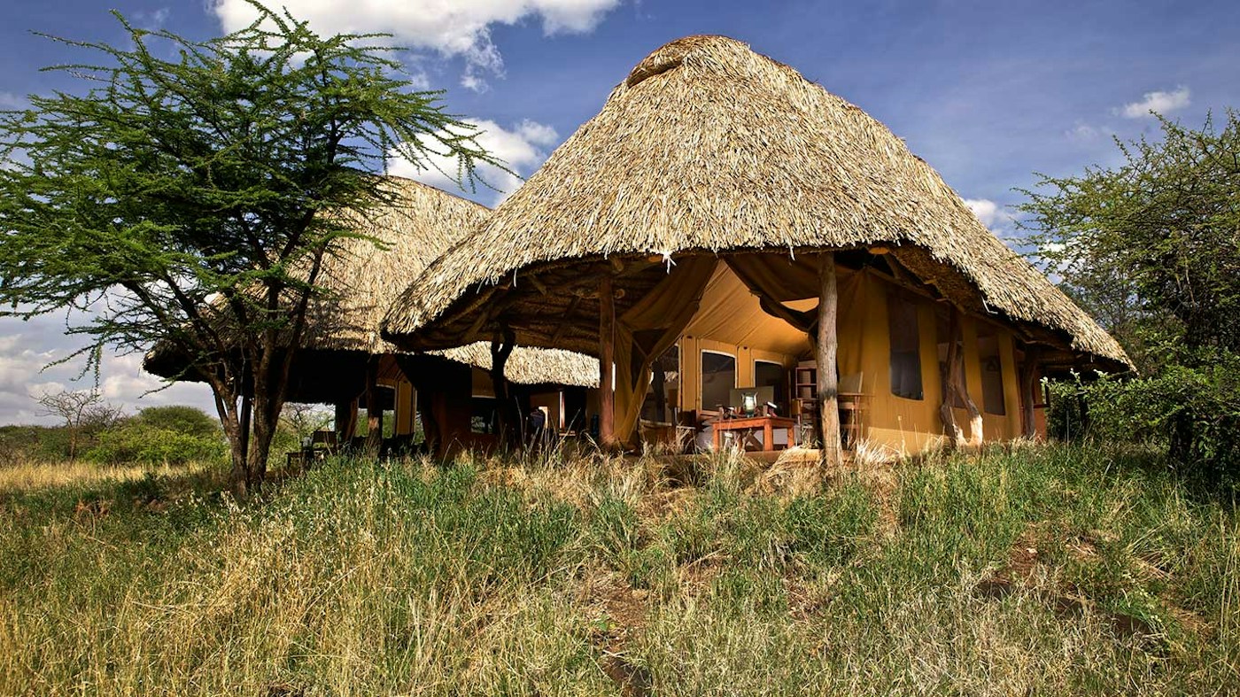 Thatched guest tent in the conservancy at Lewa Safari Camp