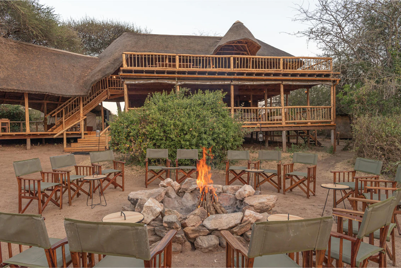 Main camp and firepit seating at Oliver's Camp