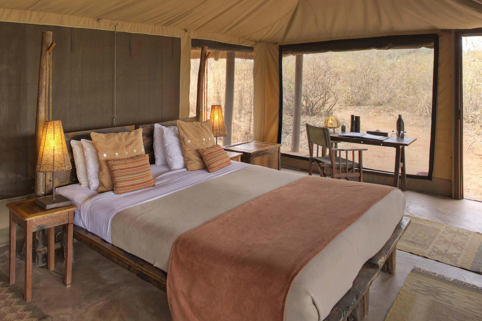 Tented bedroom at Oliver's Camp