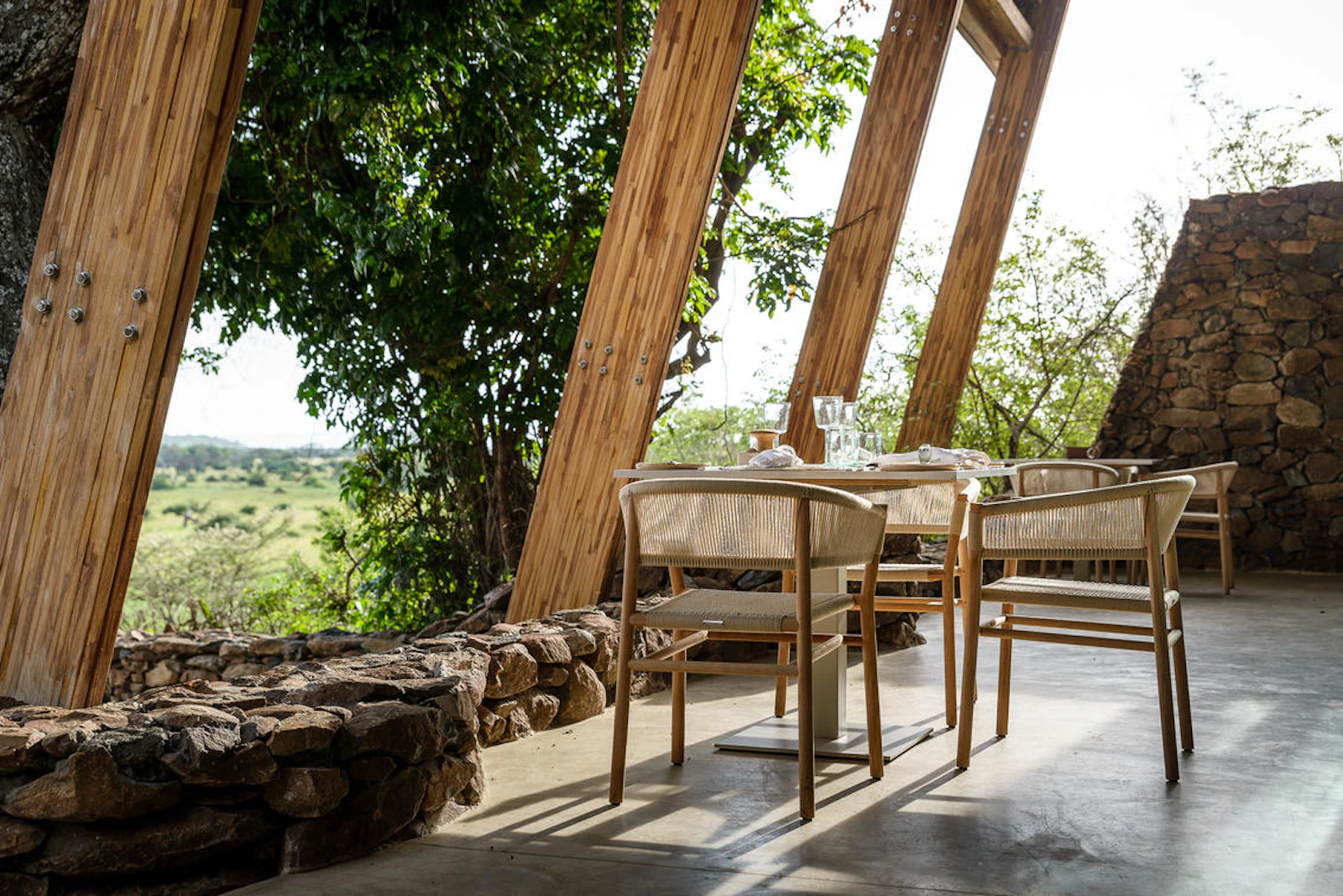 Terrace overlooking the landscape at Singita Faru Faru Lodge