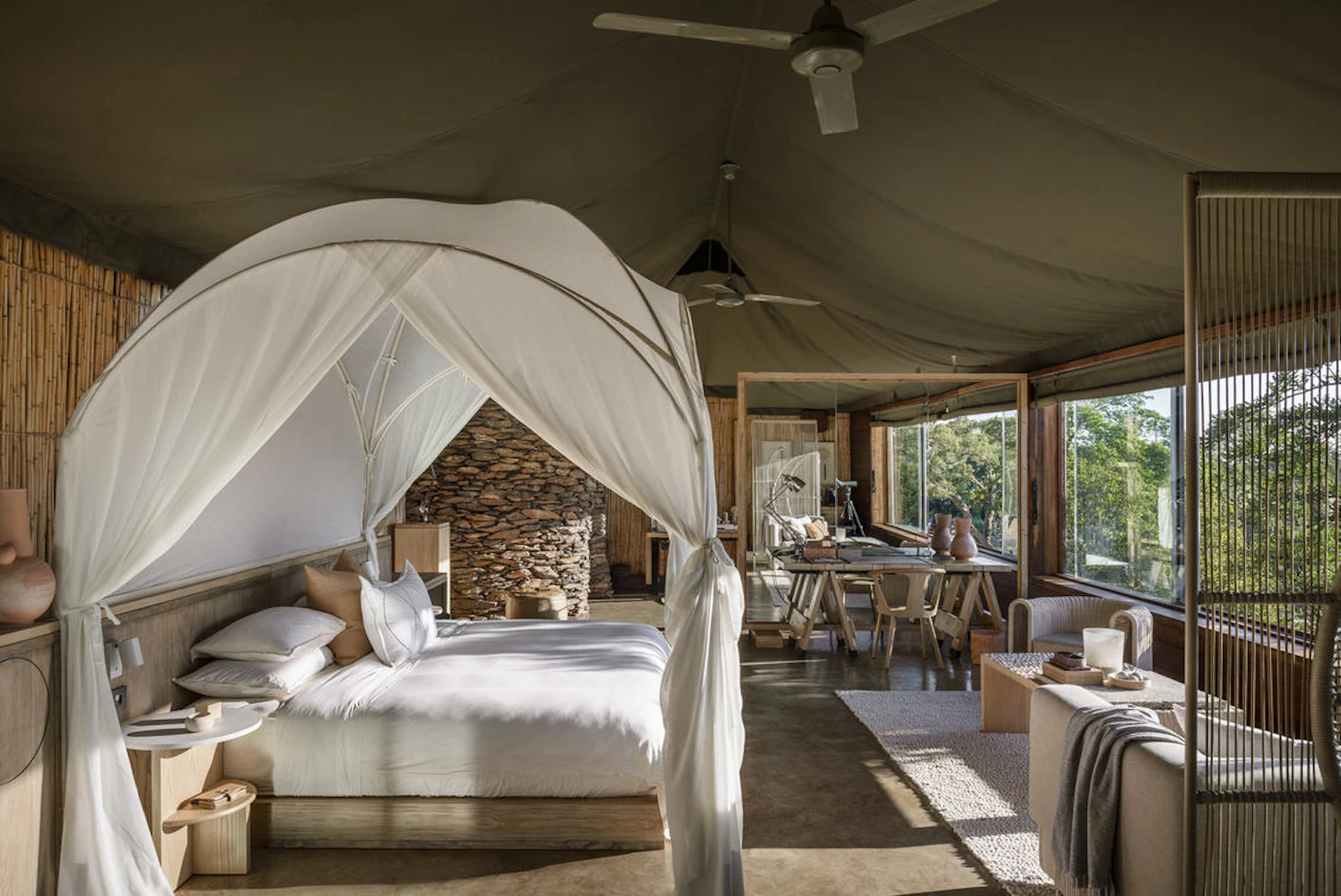 Guest bedroom at Singita Faru Faru Lodge