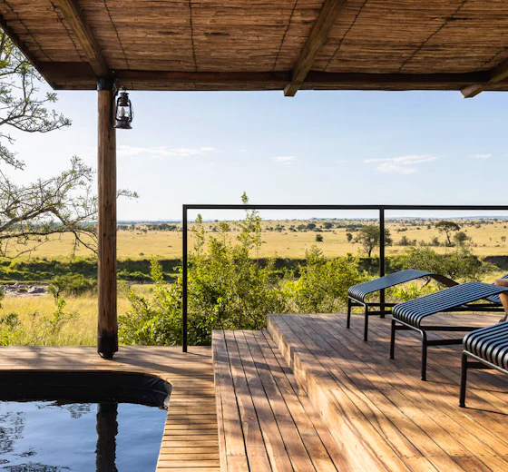 A private deck overlooking the northern Serengeti plains