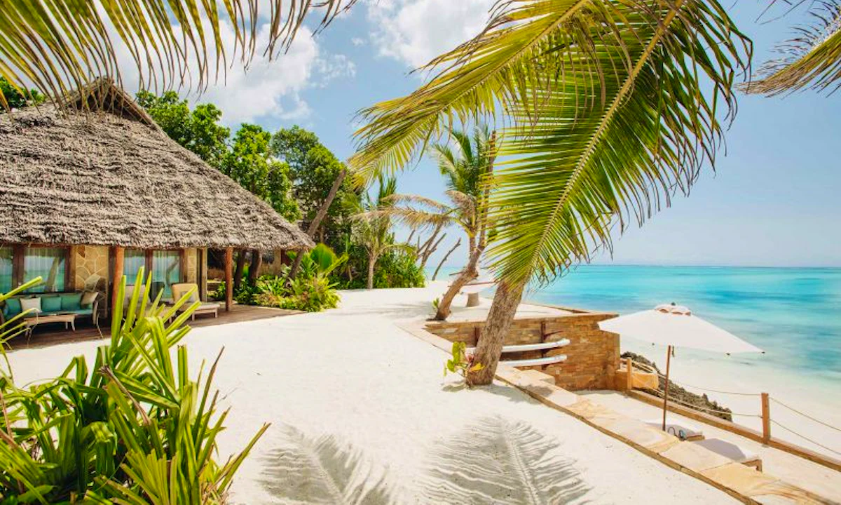 A tropical beach in Zanzibar at the end of a honeymoon safari